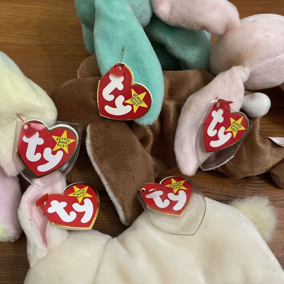 TY Lot of 6 1990s Retired Bunny Beanie Babies Floppity Hippie Nibbler Hippity - Picture 4 of 15